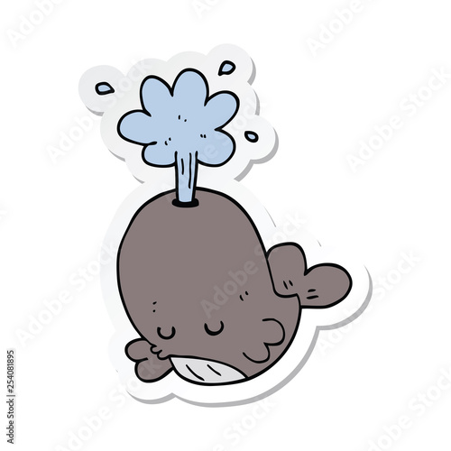 sticker of a cartoon spouting whale