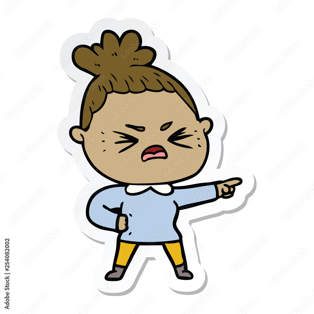 sticker of a cartoon angry woman