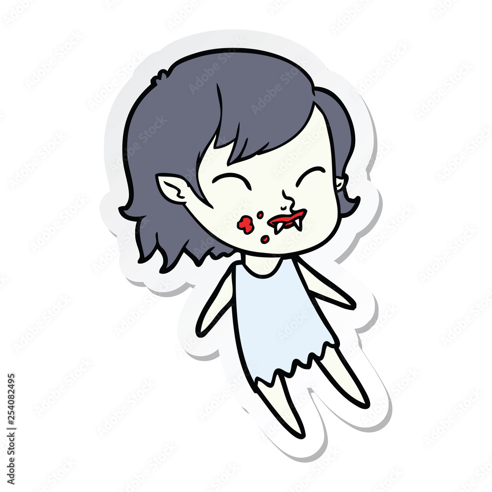 sticker of a cartoon vampire girl with blood on cheek sticker of a cartoon vampire girl with blood on cheek