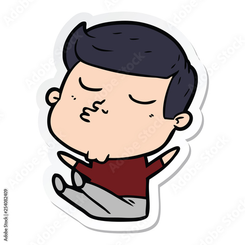 sticker of a cartoon model guy pouting