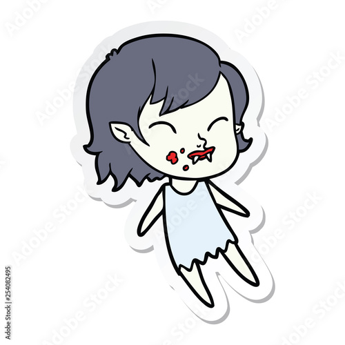 sticker of a cartoon vampire girl with blood on cheek