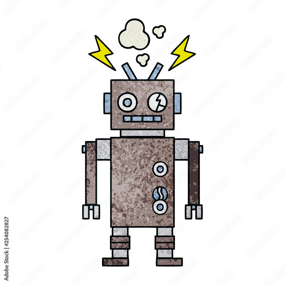 retro grunge texture cartoon malfunctioning robot retro grunge texture cartoon malfunctioning robot