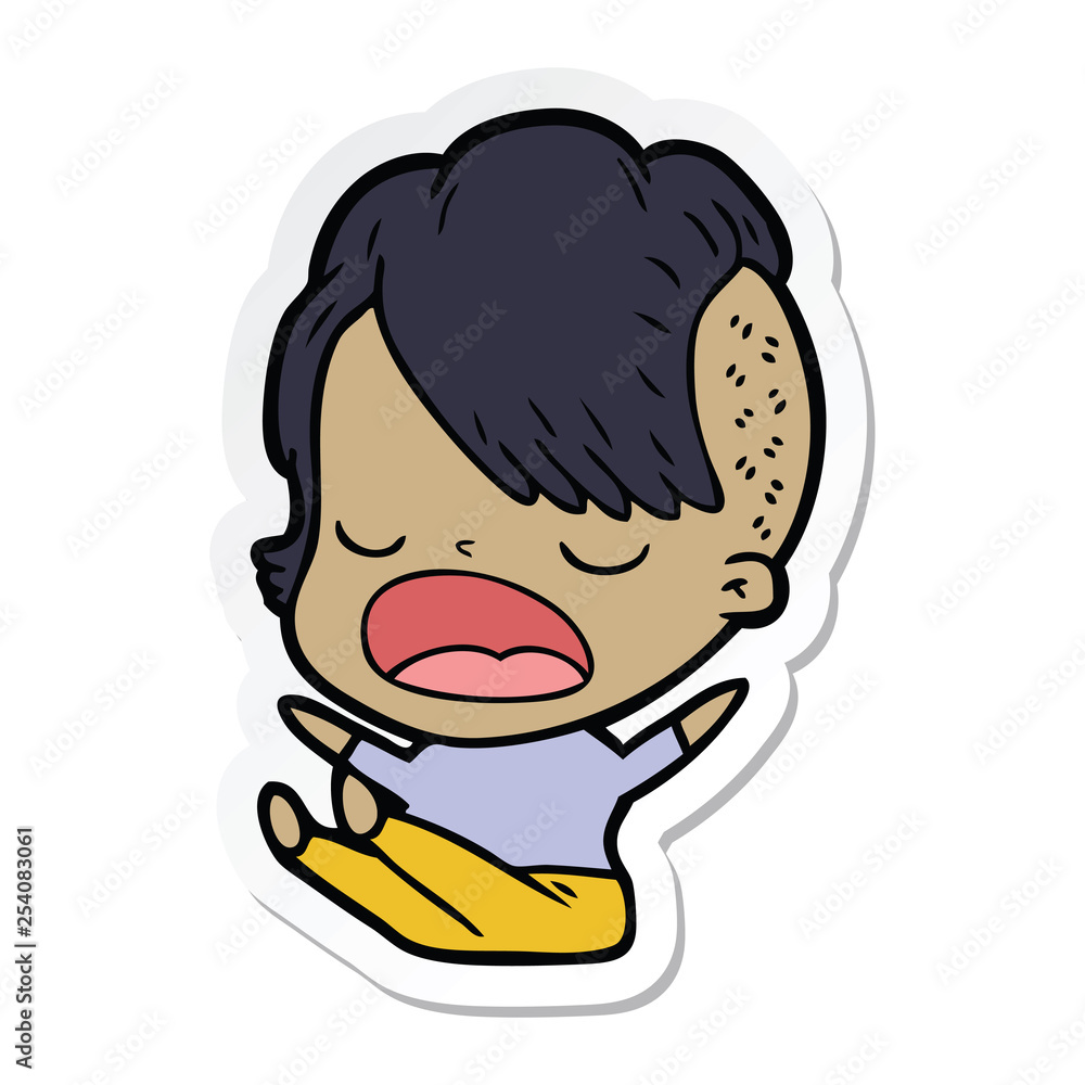 sticker of a cartoon cool hipster girl talking sticker of a cartoon cool hipster girl talking