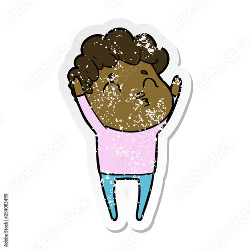 distressed sticker of a cartoon man pouting