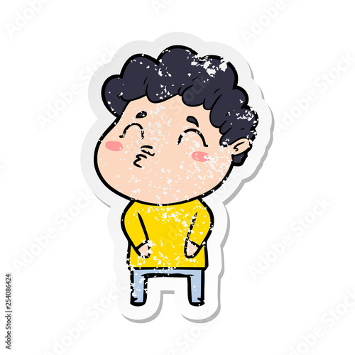 distressed sticker of a cartoon man pouting