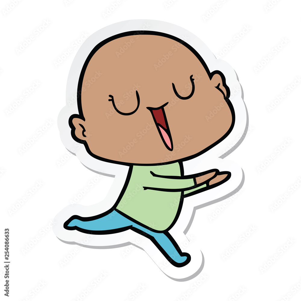 sticker of a happy cartoon bald man sticker of a happy cartoon bald man