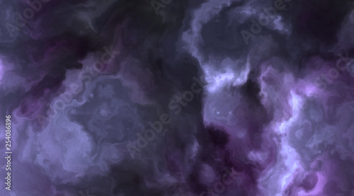 Canvas Print Stormy violet and purple clouds in a nebula in space, slowly moving, forming and