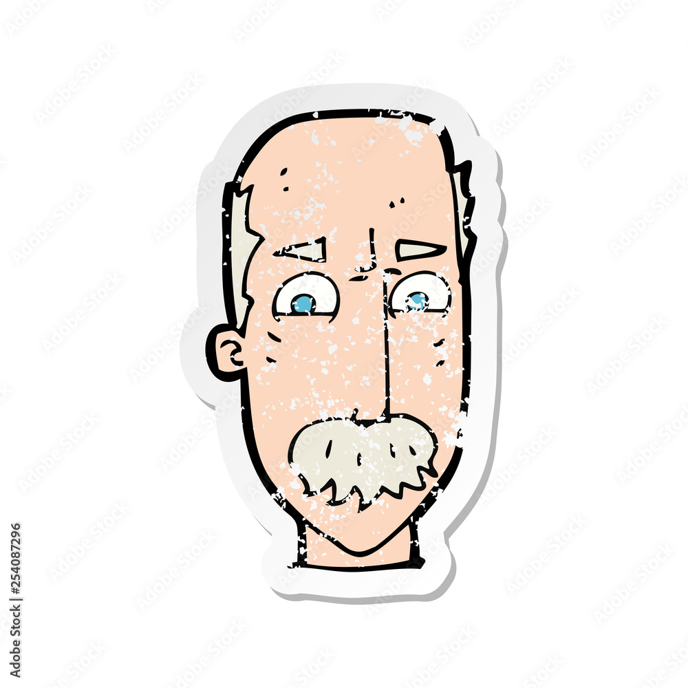 retro distressed sticker of a cartoon annnoyed old man