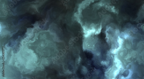 Stormy blue and cyan clouds in a nebula in space, slowly moving, forming and dissolving,