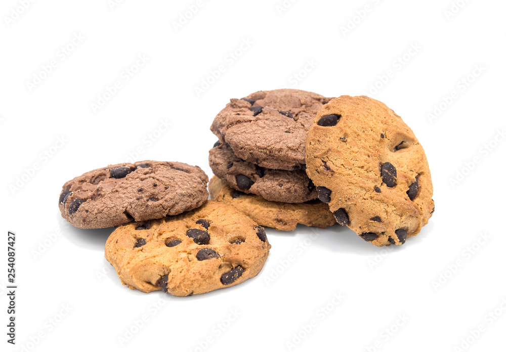 chocolate chip cookie on white background. chocolate chip cookie on white background.