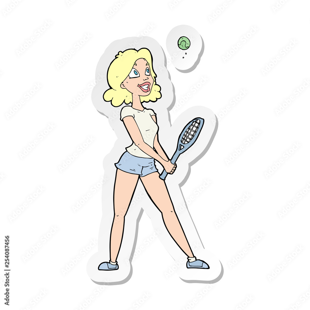 sticker of a cartoon woman playing tennis sticker of a cartoon woman playing tennis