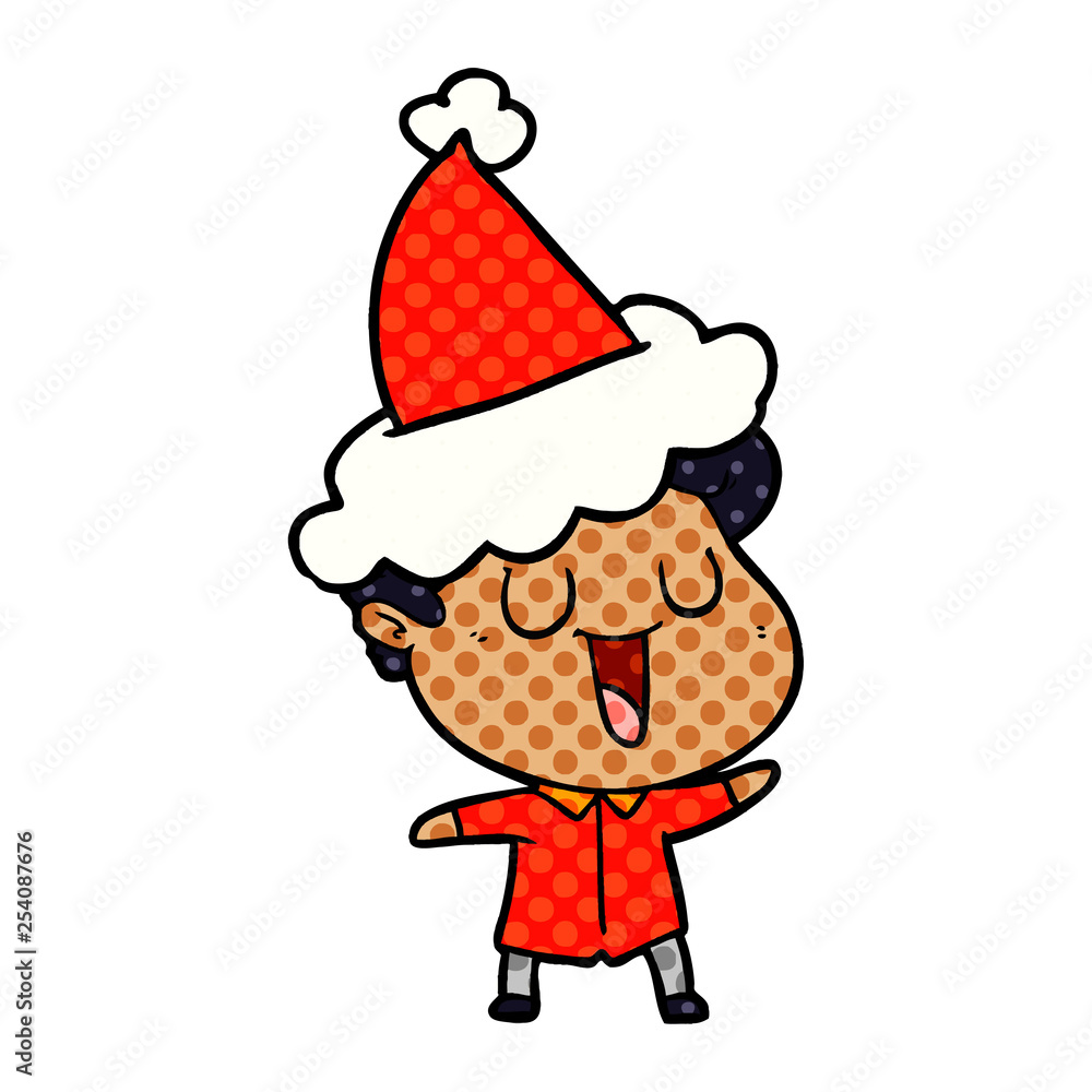laughing comic book style illustration of a man wearing santa hat laughing comic book style illustration of a man wearing santa hat