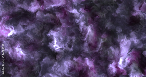 Stormy violet and purple clouds in a nebula in space, slowly moving, forming and dissolving,