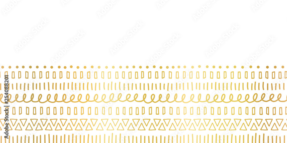 Seamless border Gold foil Ethnic and tribal motifs. Hand drawn golden ...