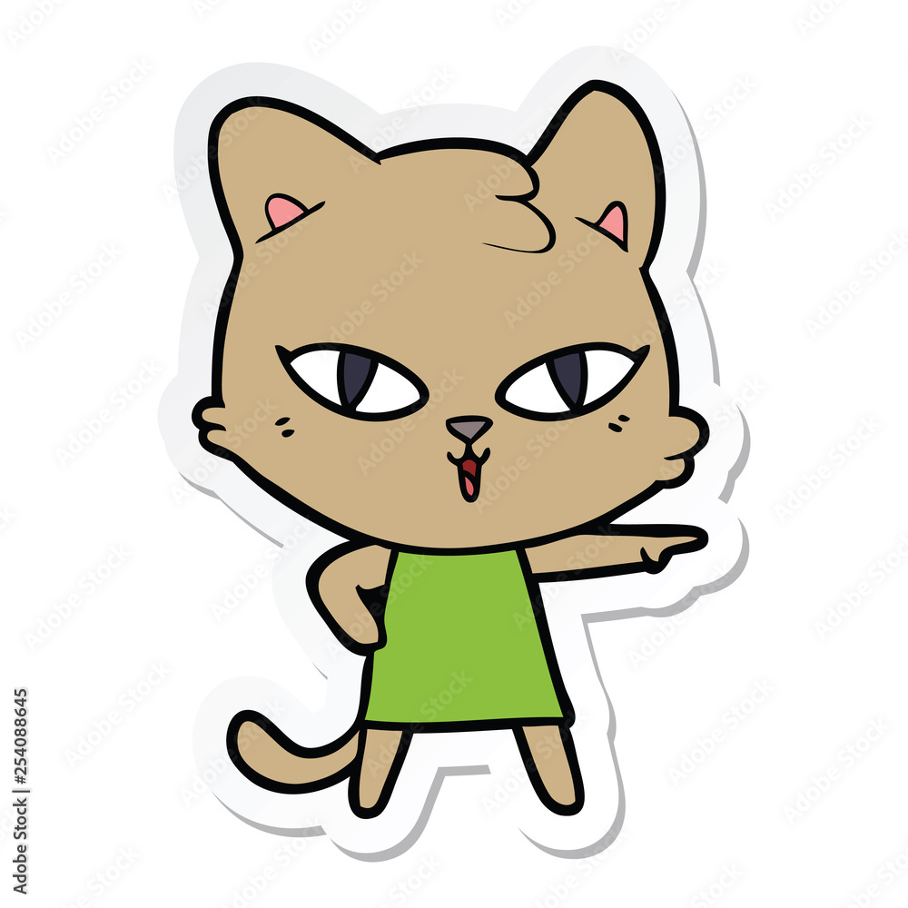 sticker of a cartoon cat in dress pointing sticker of a cartoon cat in dress pointing