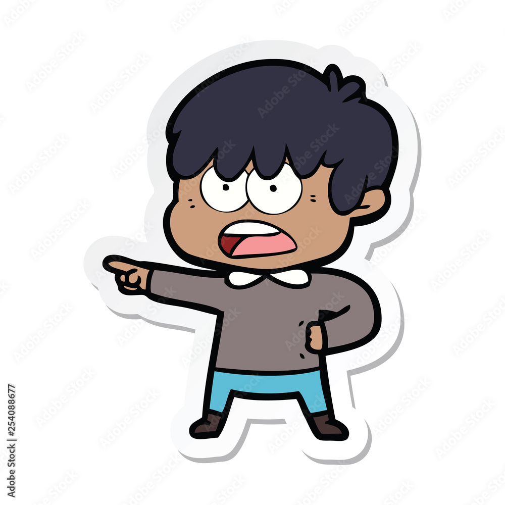 sticker of a worried cartoon boy