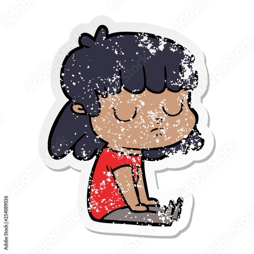 distressed sticker of a cartoon indifferent woman