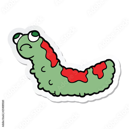 sticker of a cartoon unhappy caterpillar
