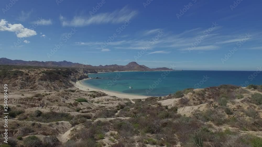 Aerial shot a boat in a bay of Cabo Pulmo National Park, Baja California Sur Aerial shot a boat in a bay of Cabo Pulmo National Park, Baja California Sur