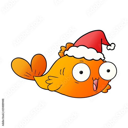 happy goldfish gradient cartoon of a wearing santa hat