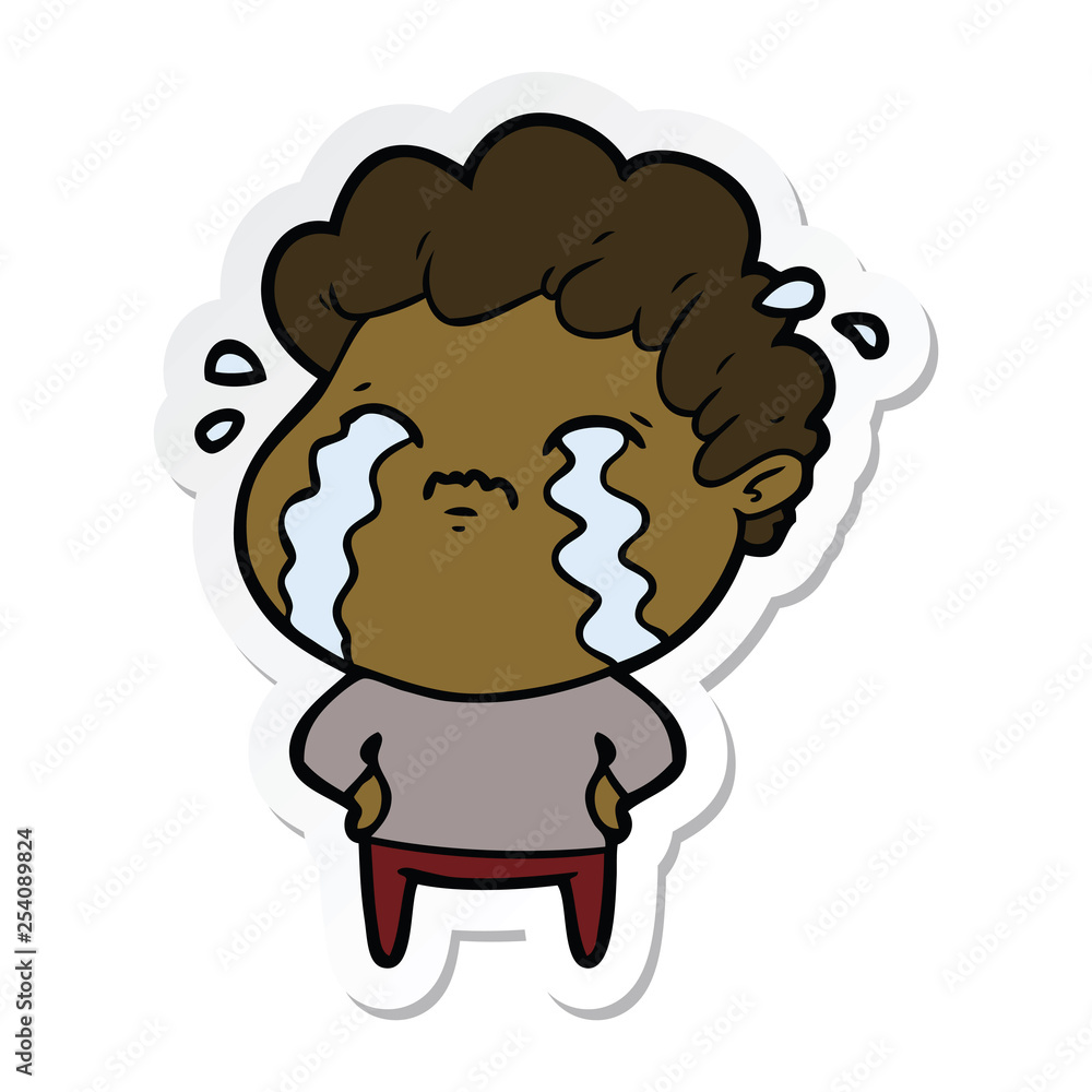 sticker of a cartoon man crying