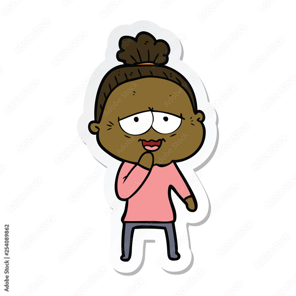 sticker of a cartoon happy old lady sticker of a cartoon happy old lady