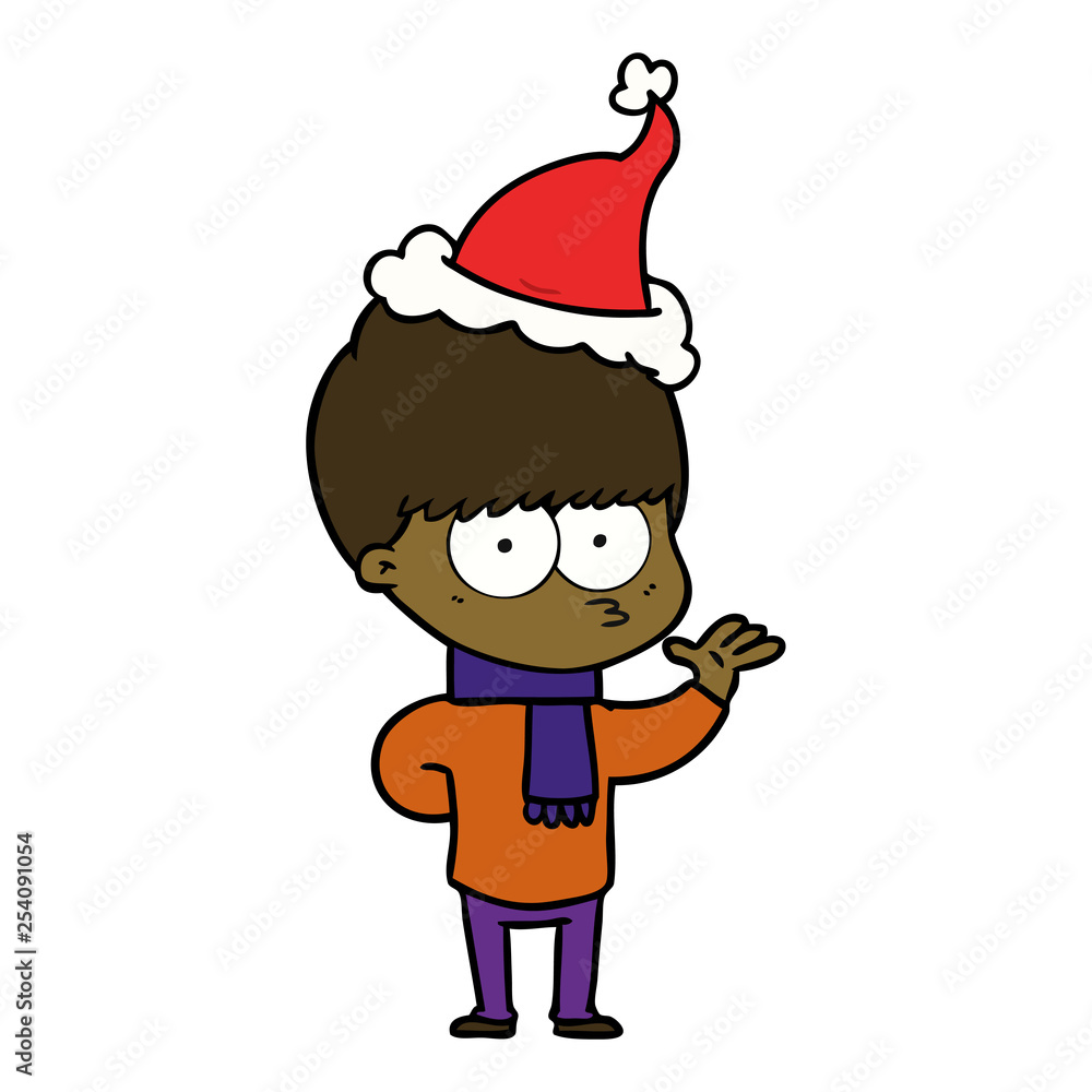 nervous line drawing of a boy wearing santa hat nervous line drawing of a boy wearing santa hat