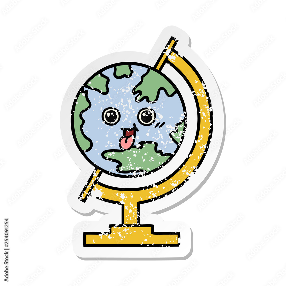Fototapeta premium distressed sticker of a cute cartoon globe of the world