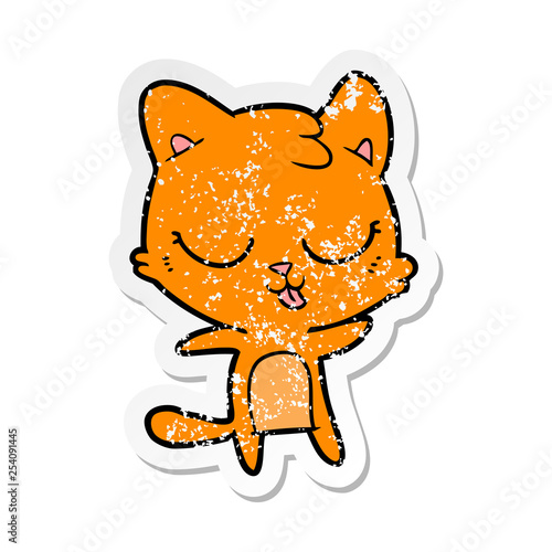 distressed sticker of a cute cartoon cat