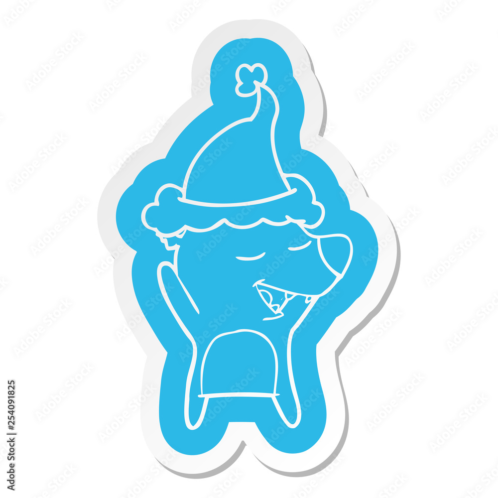 cartoon sticker of a bear wearing santa hat cartoon sticker of a bear wearing santa hat