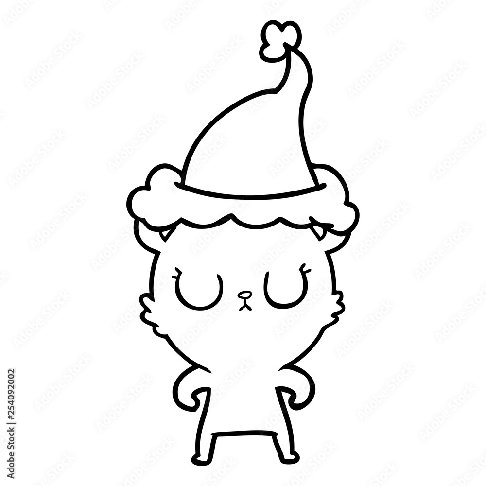 peaceful line drawing of a bear wearing santa hat peaceful line drawing of a bear wearing santa hat