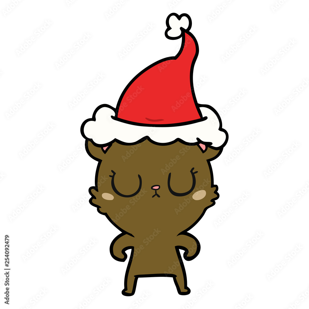 peaceful line drawing of a bear wearing santa hat peaceful line drawing of a bear wearing santa hat