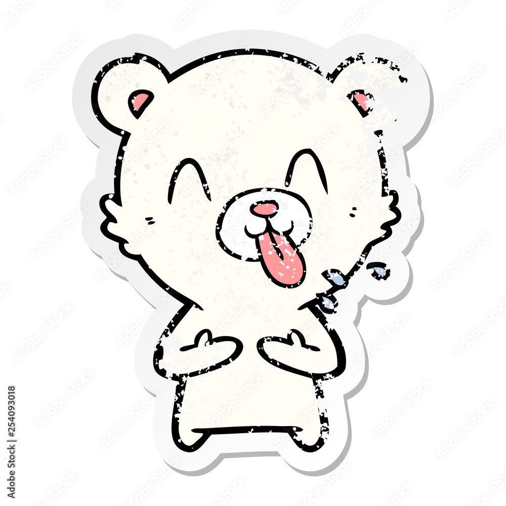 Fototapeta premium distressed sticker of a rude cartoon polar bear sticking out tongue
