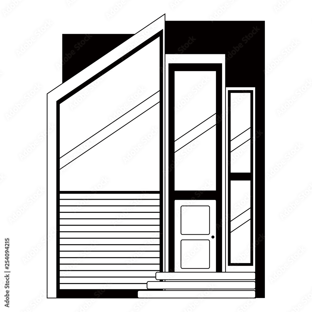 Monochrome front view of a modern house. Vector illustration design Monochrome front view of a modern house. Vector illustration design