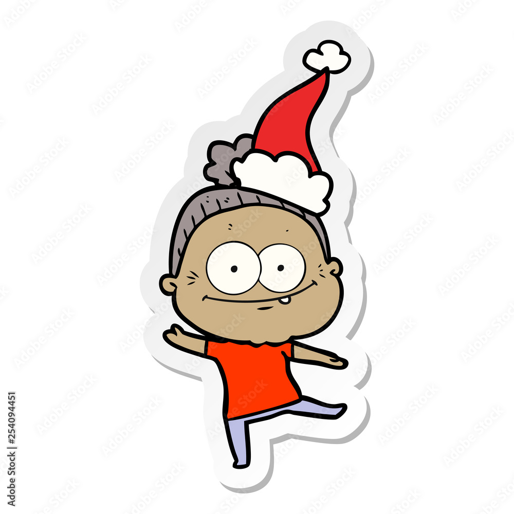 sticker cartoon of a happy old woman wearing santa hat sticker cartoon of a happy old woman wearing santa hat