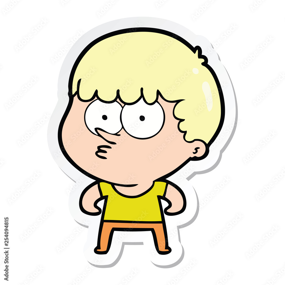 sticker of a cartoon curious boy sticker of a cartoon curious boy