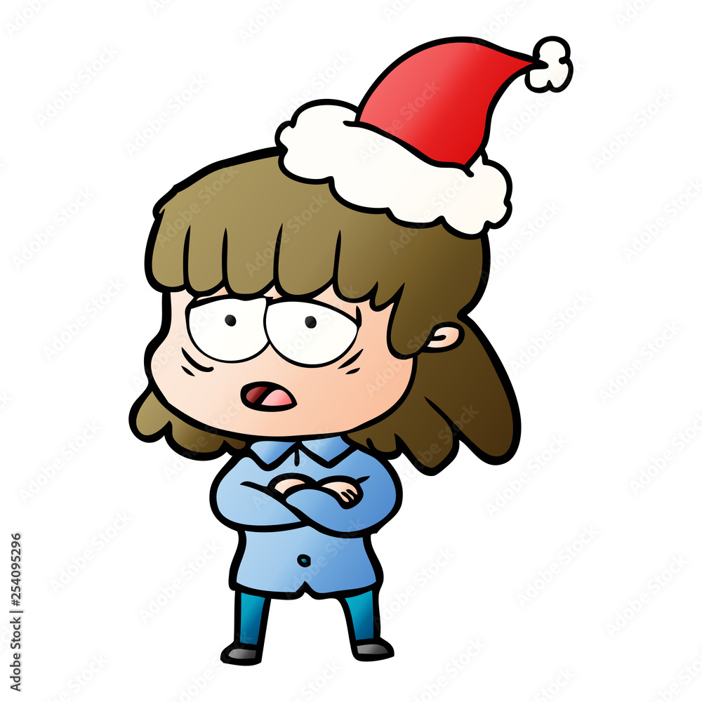 gradient cartoon of a tired woman wearing santa hat gradient cartoon of a tired woman wearing santa hat