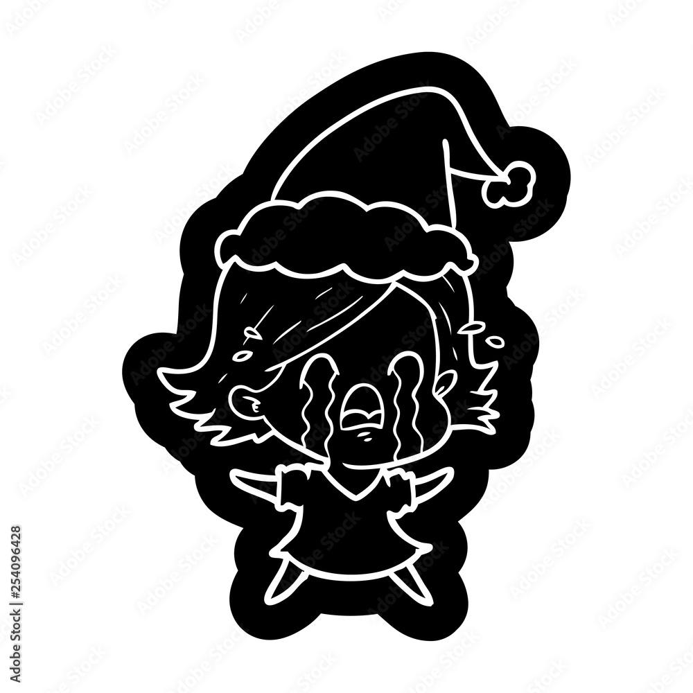 cartoon icon of a woman crying wearing santa hat cartoon icon of a woman crying wearing santa hat