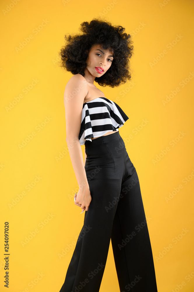 African American Woman in Black and White Stripes African American Woman in Black and White Stripes
