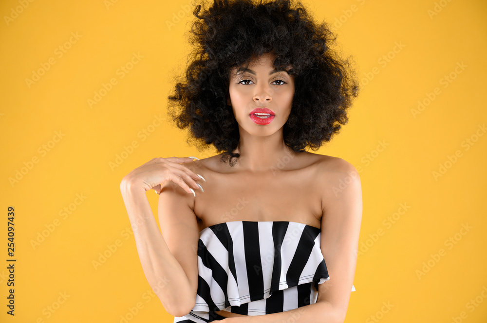 African American Woman in Black and White Stripes
