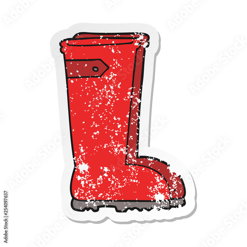 distressed sticker of a cartoon wellington boots
