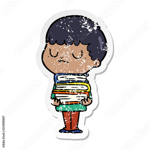 distressed sticker of a cartoon grumpy boy
