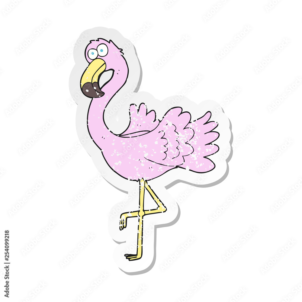retro distressed sticker of a cartoon flamingo retro distressed sticker of a cartoon flamingo