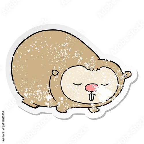 distressed sticker of a cartoon wombat