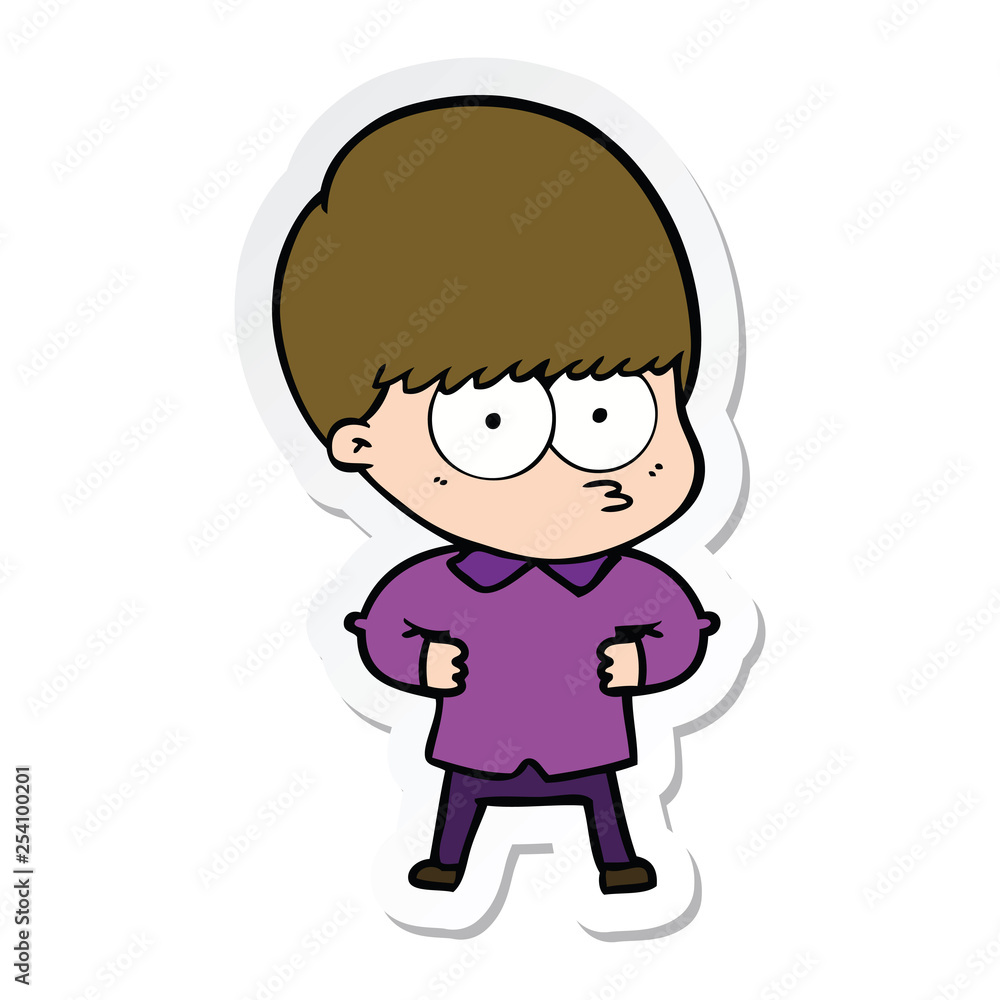 sticker of a curious cartoon boy sticker of a curious cartoon boy