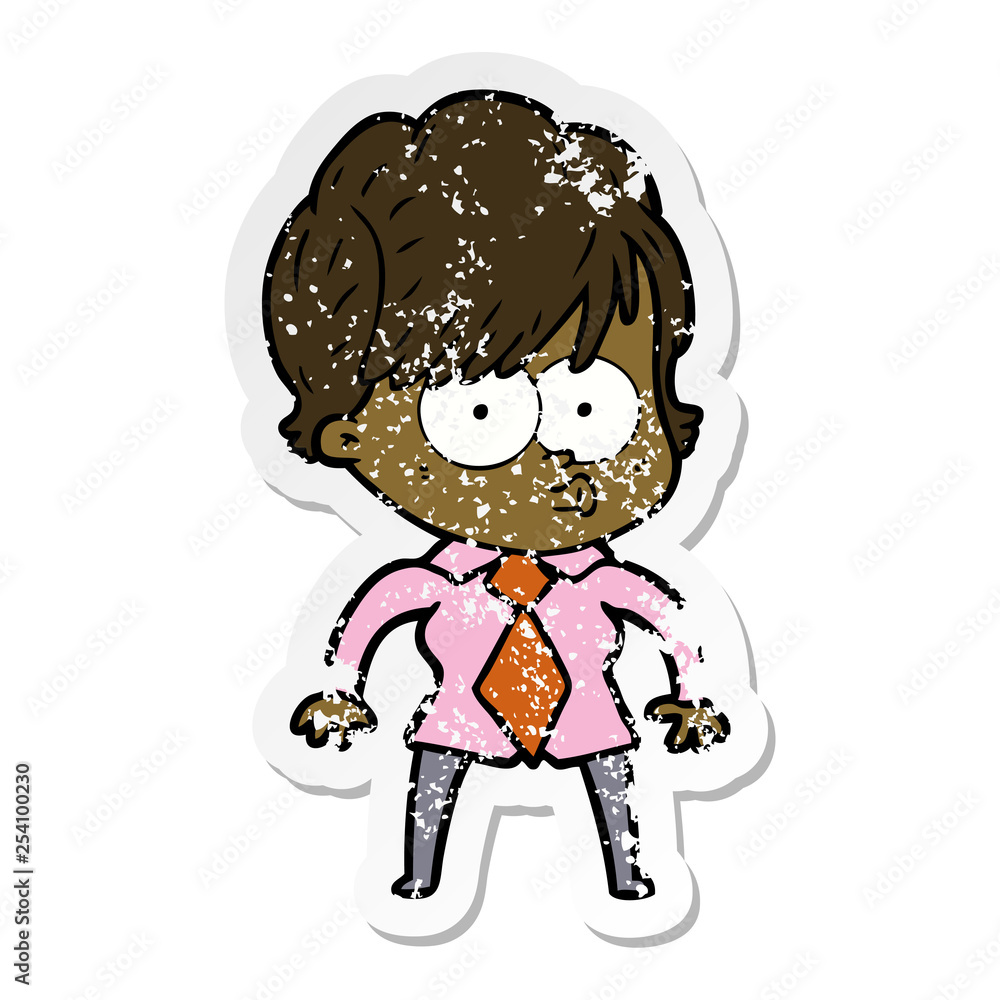 distressed sticker of a cartoon woman distressed sticker of a cartoon woman