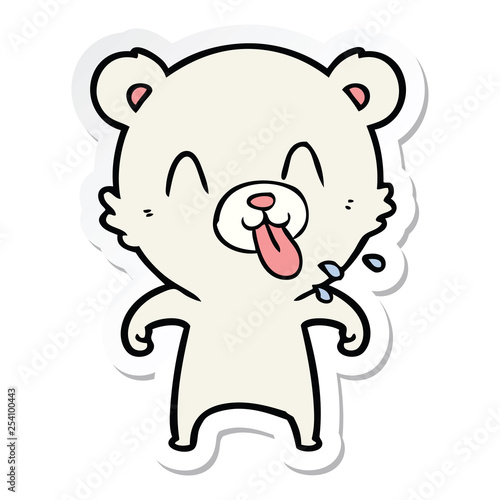 sticker of a rude cartoon polar bear sticking out tongue