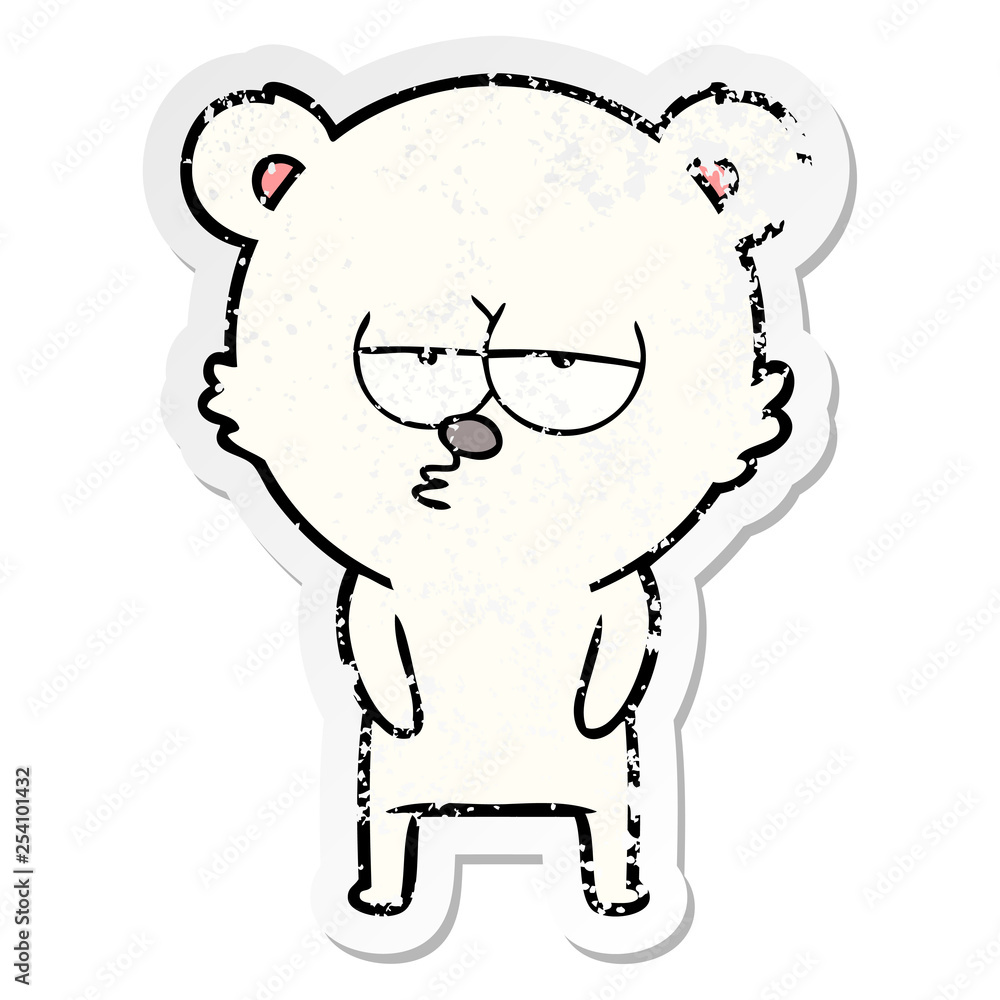 distressed sticker of a bored polar bear cartoon distressed sticker of a bored polar bear cartoon