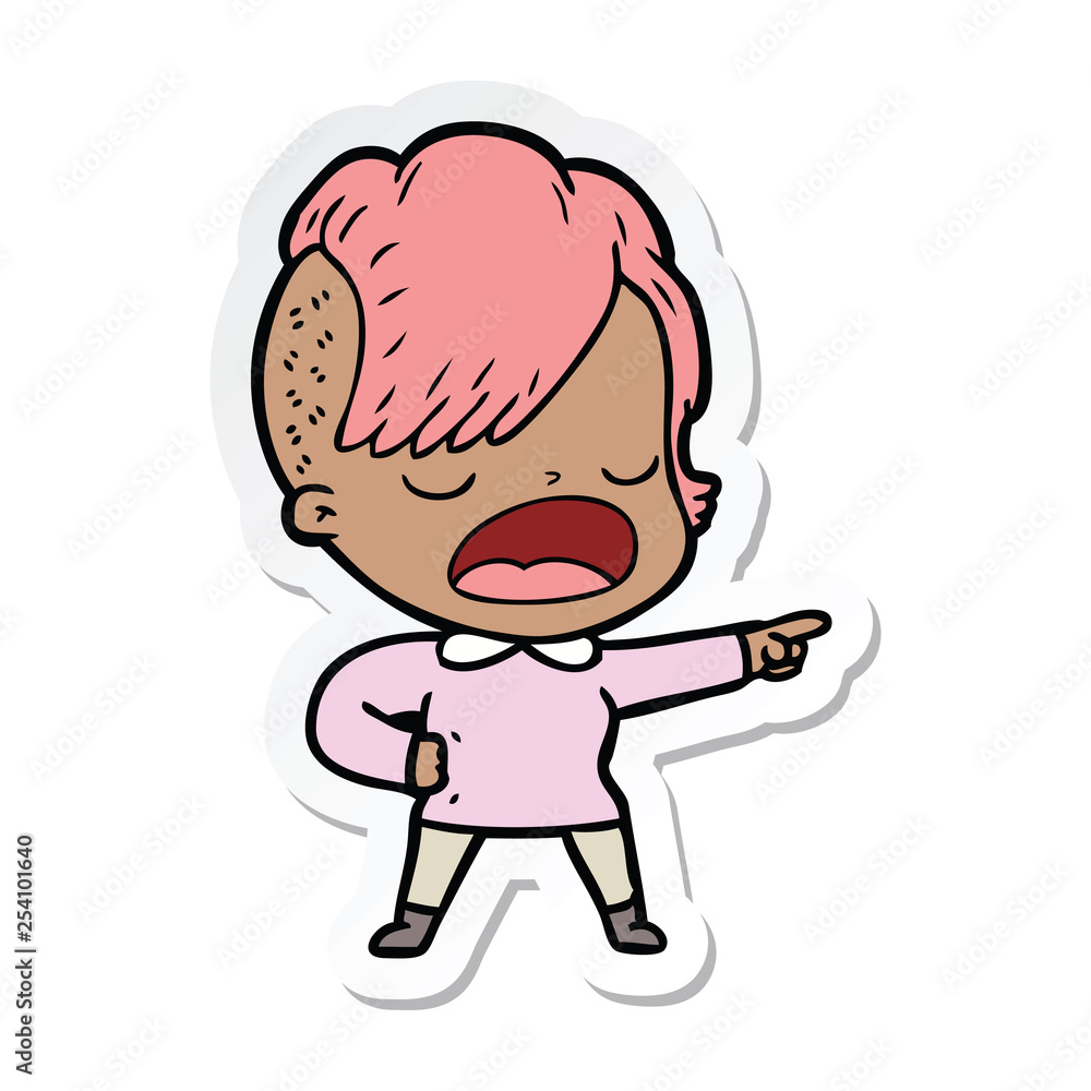 sticker of a cartoon cool hipster girl talking sticker of a cartoon cool hipster girl talking