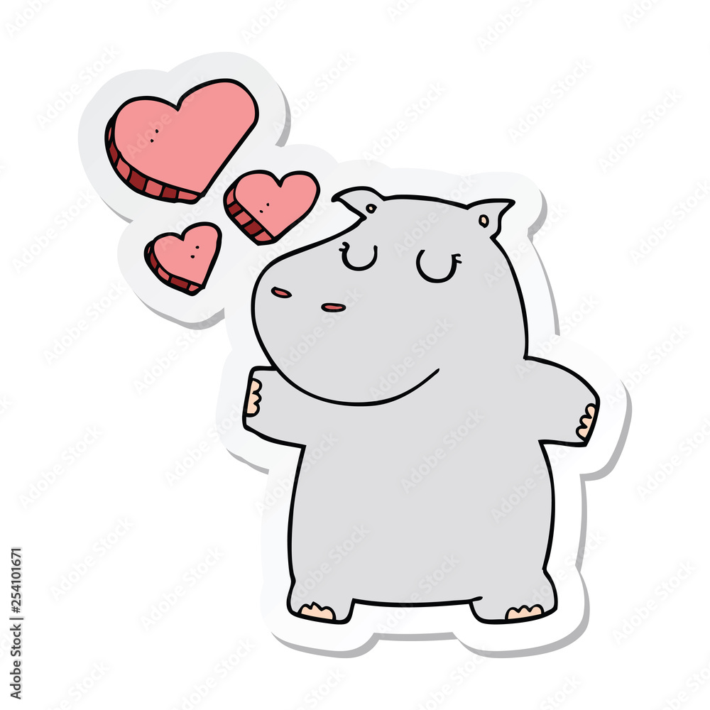 sticker of a cartoon hippo in love sticker of a cartoon hippo in love